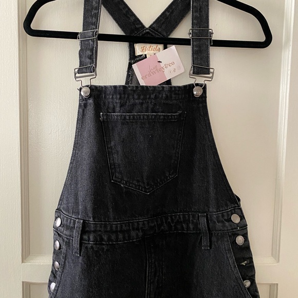 Listicle NWT Black Denim Midi Overall Bib Dress Size S Small - Picture 6 of 11